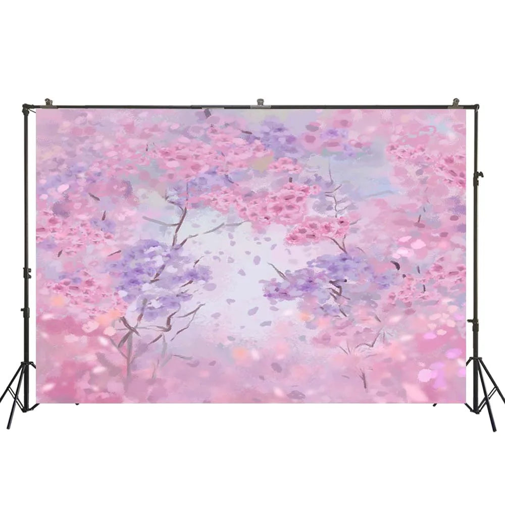 KMK - Oil Painting Abstract Pink Flowers Backdrop