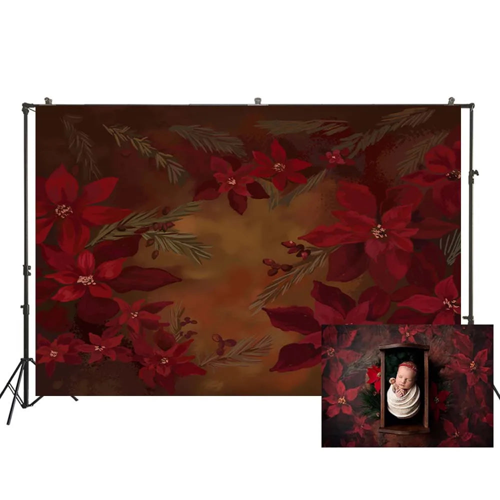 KMK - Oil Painting Red Abstract Flowers Backdrop