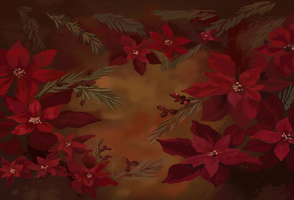 KMK - Oil Painting Red Abstract Flowers Backdrop