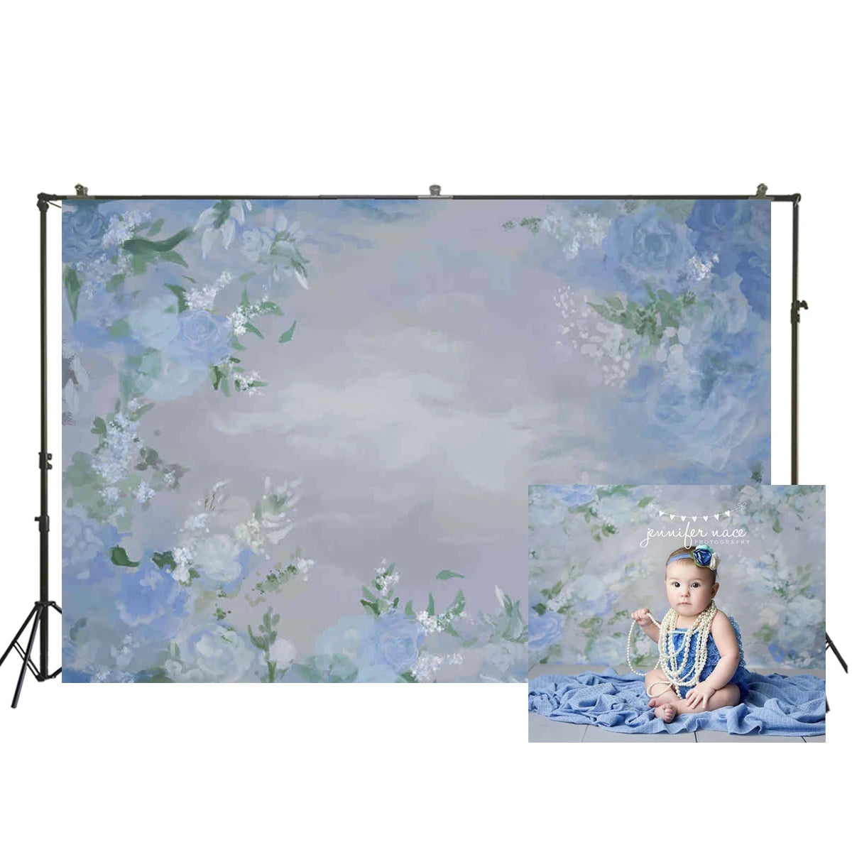 KMK - Painted Blue Flowers Backdrop