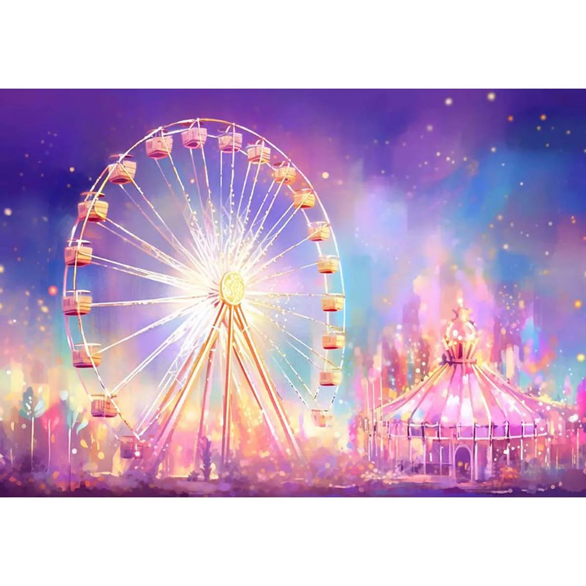 KMK - Pastel Carnival Circus Ferris Wheel Poly Photography Backdrop