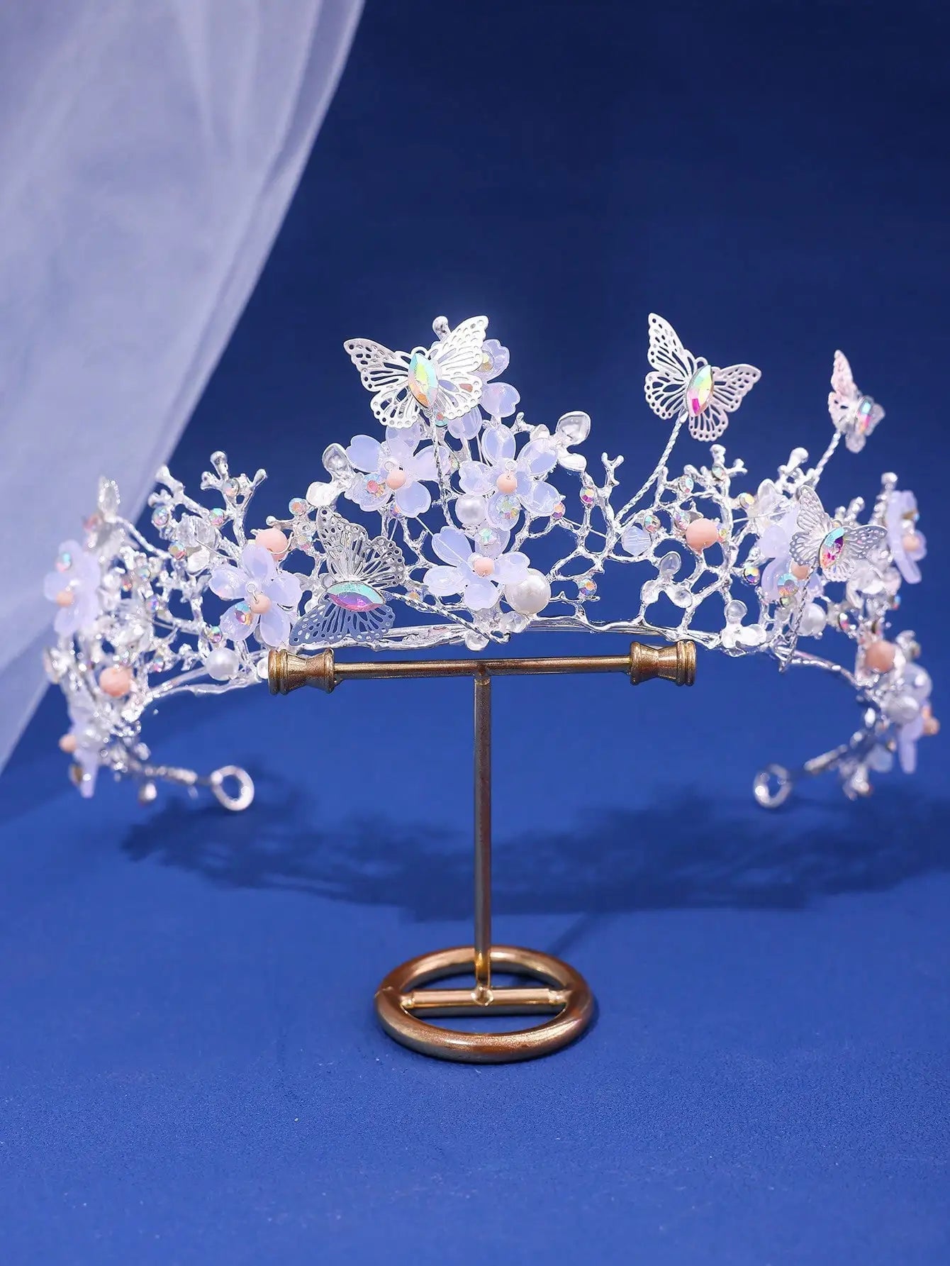 KMK - Pearl Crystal Butterfly Headband Tiara