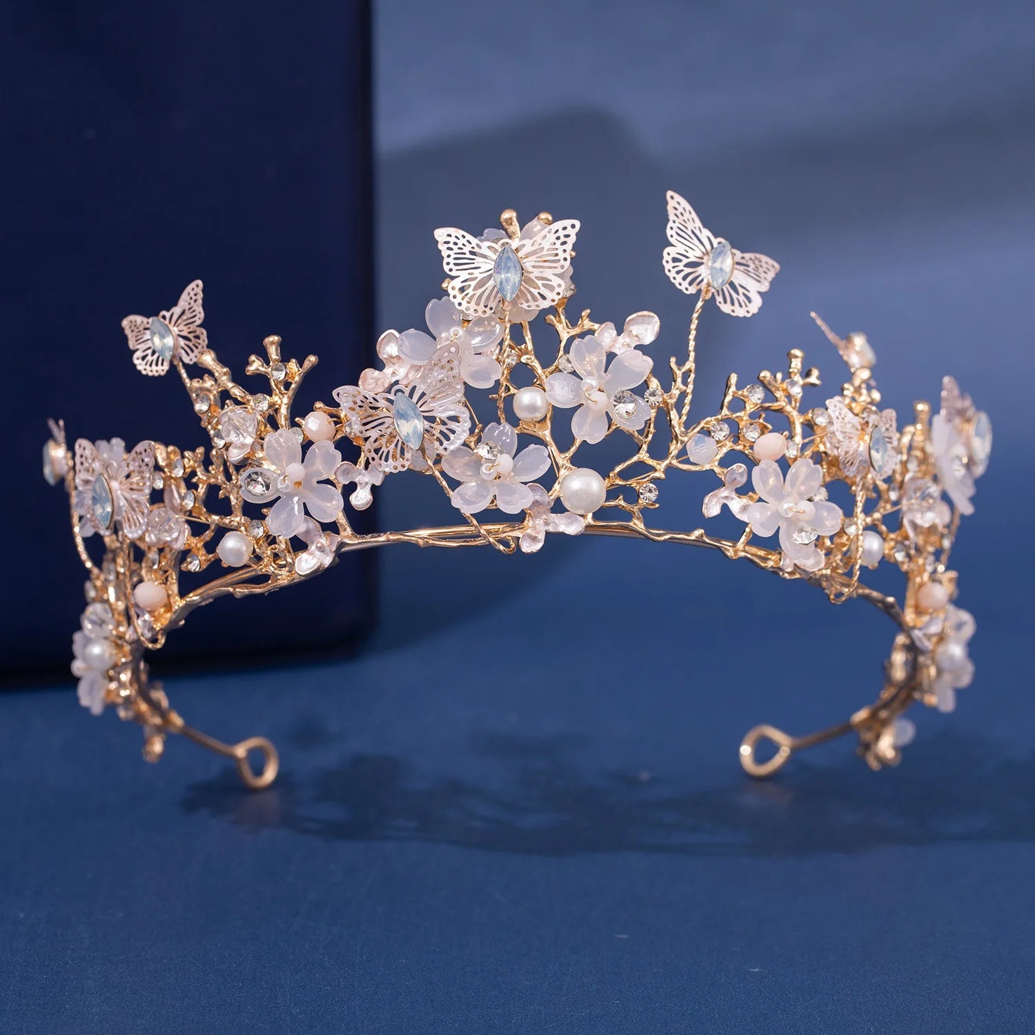 KMK - Pearl Crystal Butterfly Headband Tiara