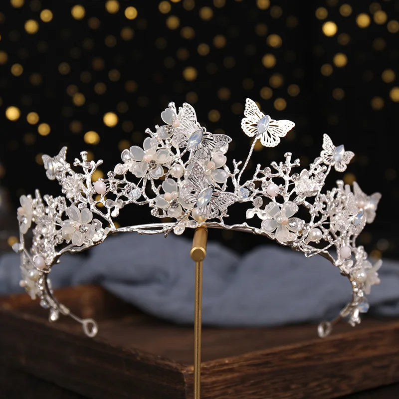 KMK - Pearl Crystal Butterfly Headband Tiara