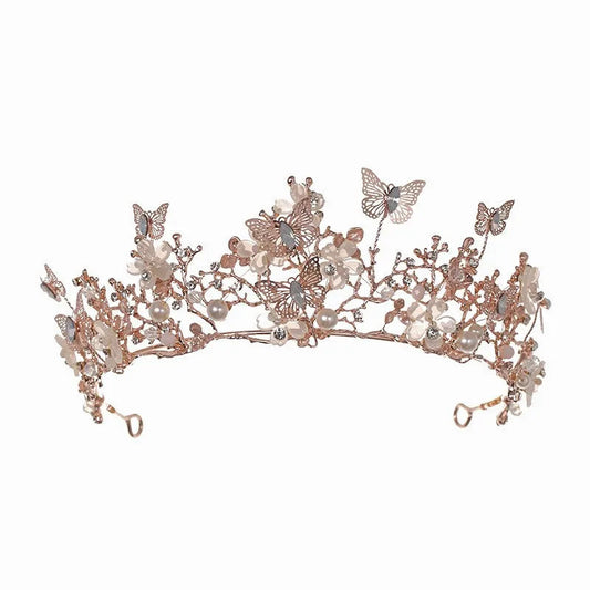 KMK - Pearl Crystal Butterfly Headband Tiara