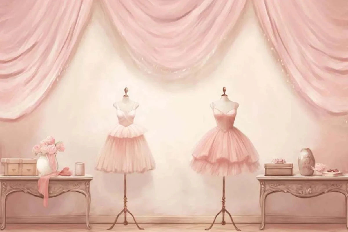 KMK - Pink Ballet Dancer Room Poly Photography Backdrop