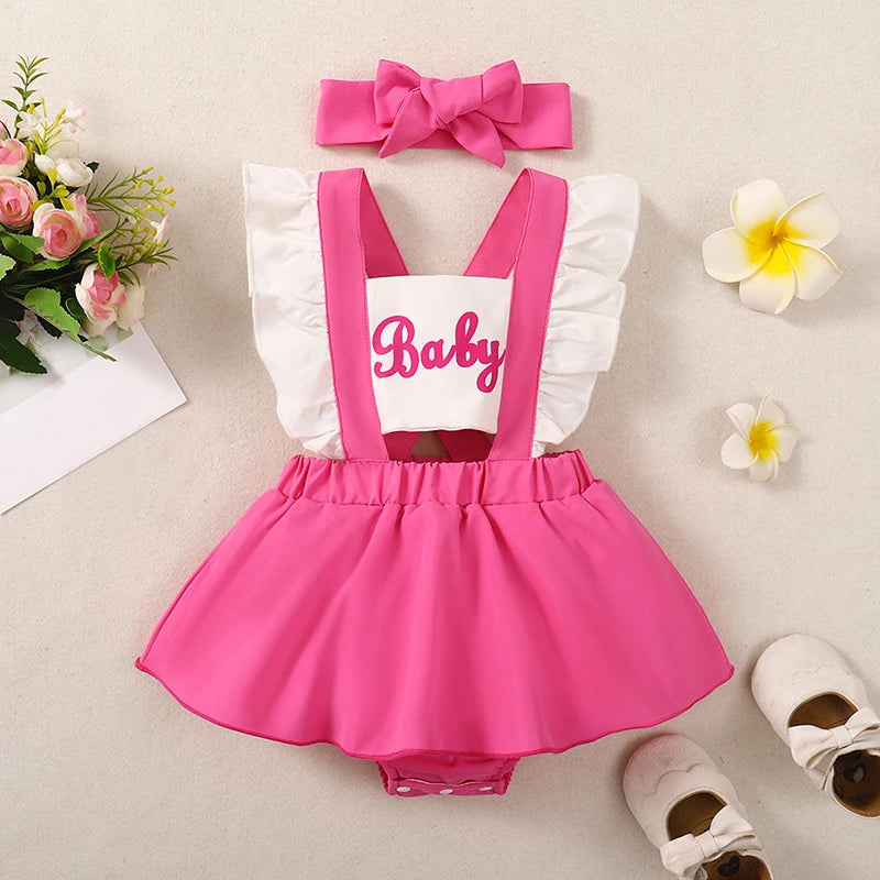 KMK - Pink Barbie Romper Dress + Headband