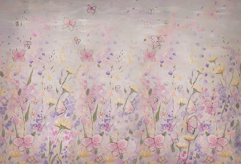 KMK - Pink Butterflies Field Backdrop