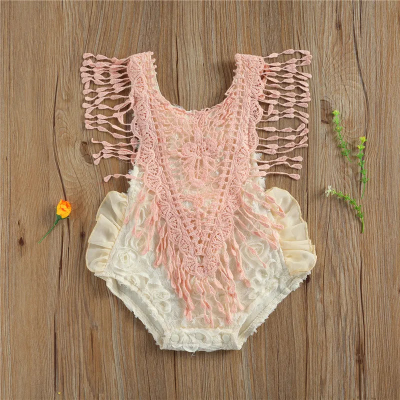 KMK - Pink Crochet Sequins Sleeveless Romper