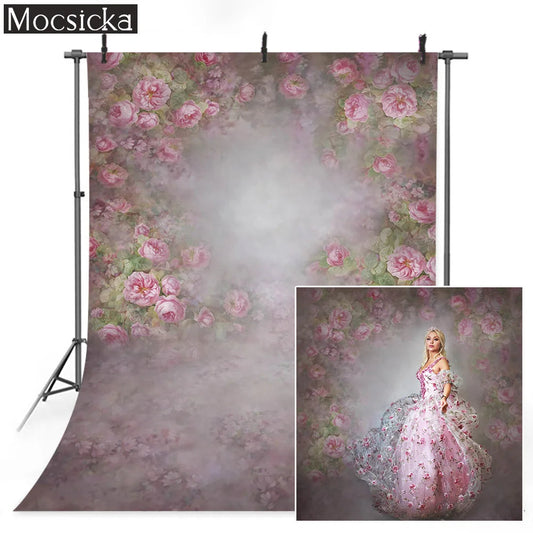 KMK - Pink Dark Floral watercolour backdrop