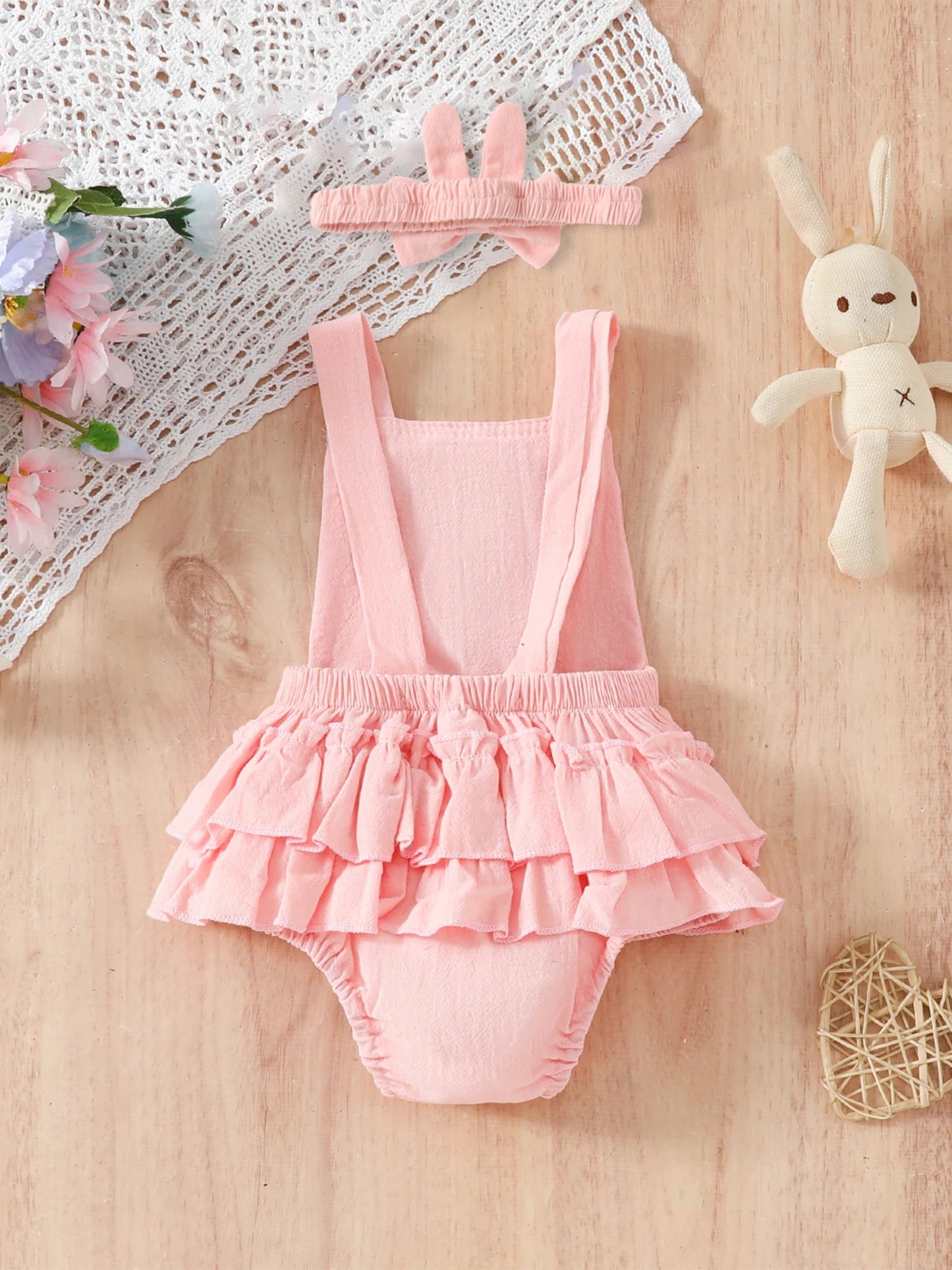 KMK - Pink Easter Rabbit Ear Romper +Headband Set