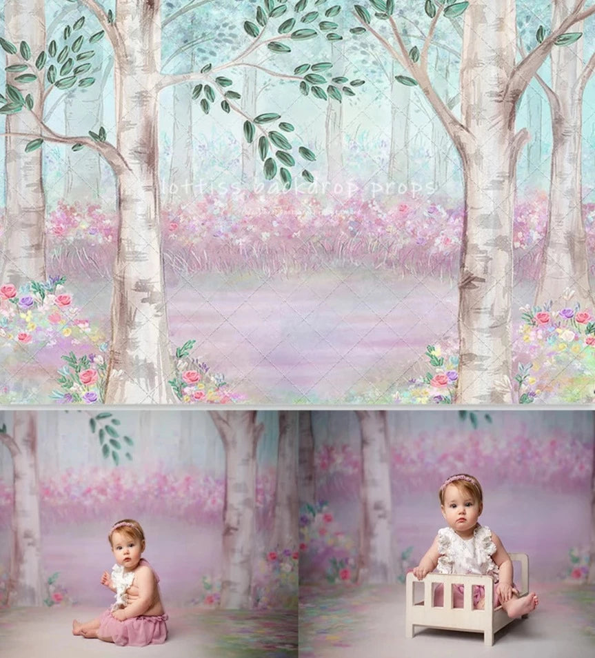 KMK - Pink Floral Forest Backdrop