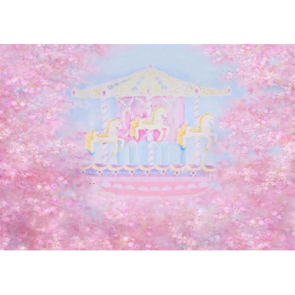 KMK - Pink Floral Watercolour Carousel Backdrop