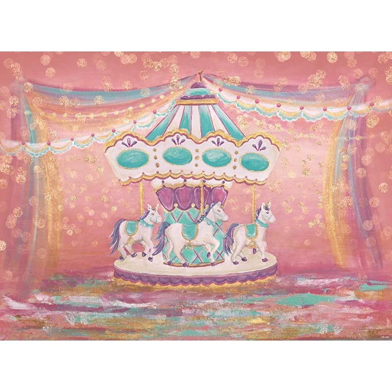 KMK - Pink Horsey Carousel Backdrop