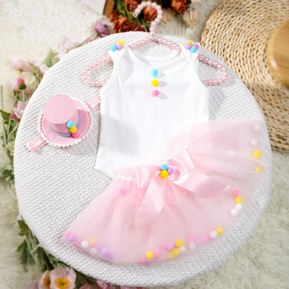 KMK - Pink Mesh Tutu Skirt + Romper + Headband