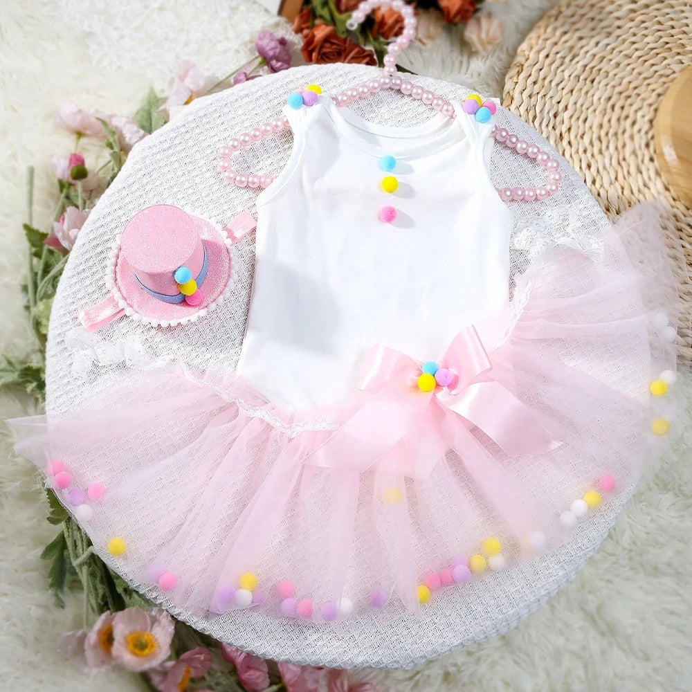 KMK - Pink Mesh Tutu Skirt + Romper + Headband