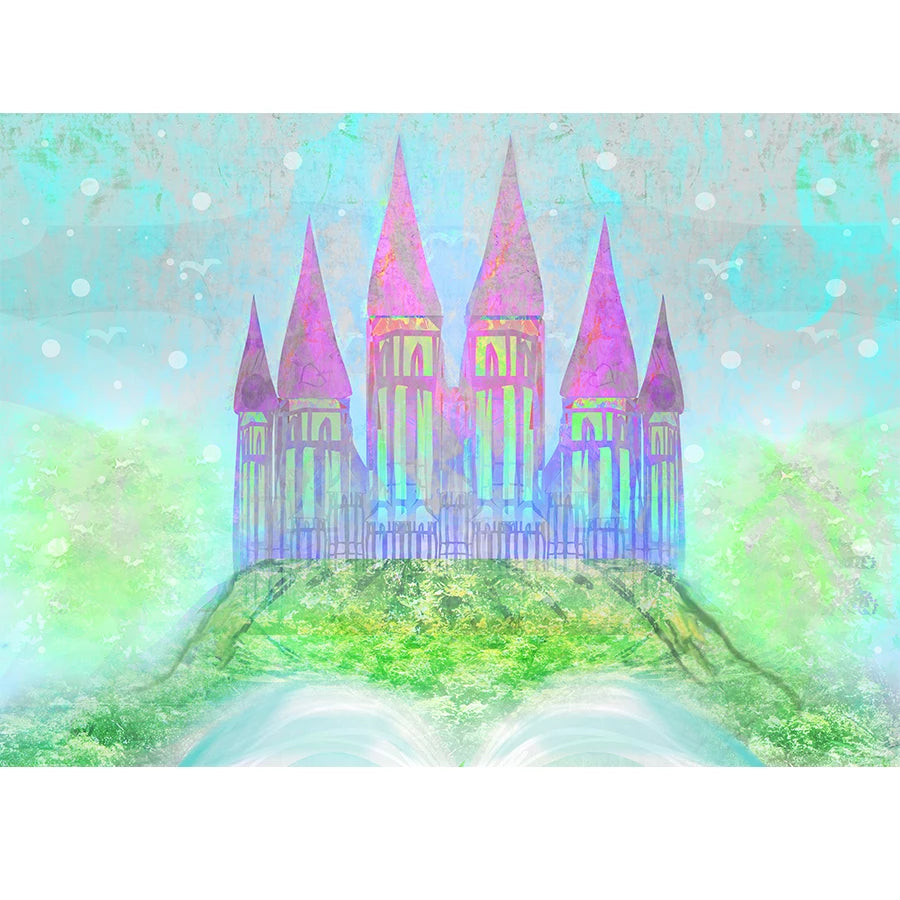 KMK - Pink Neon Fairy Castle on a Hill Backdrop