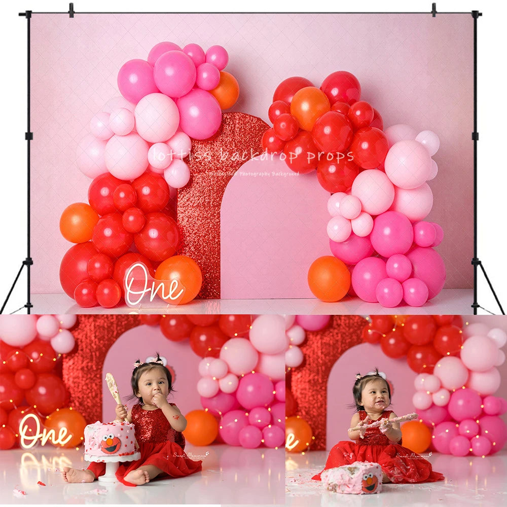 KMK - Pink Red Balloons Arch Backdrop