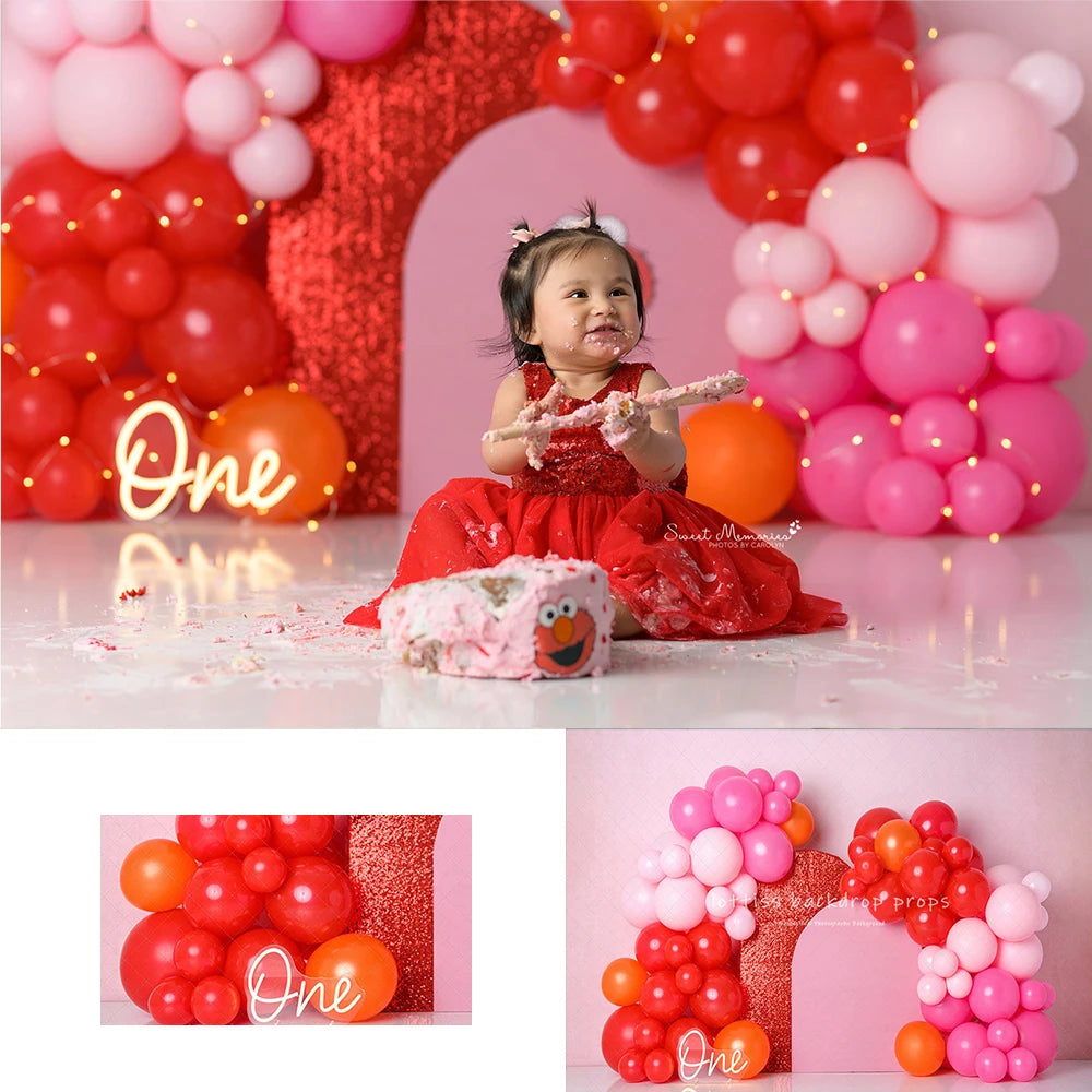 KMK - Pink Red Balloons Arch Backdrop