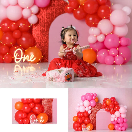 KMK - Pink Red Balloons Arch Backdrop