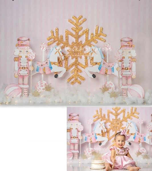 KMK - Pink Winter Snowflake Christmas Backdrop