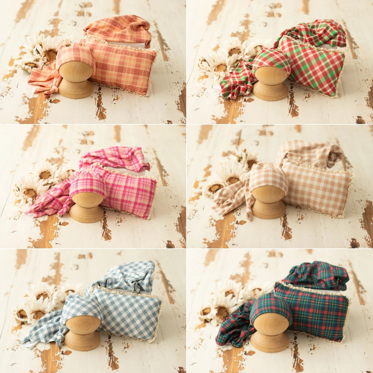 KMK - Plaid Hat Posing Pillow Wrap 3pcs Set