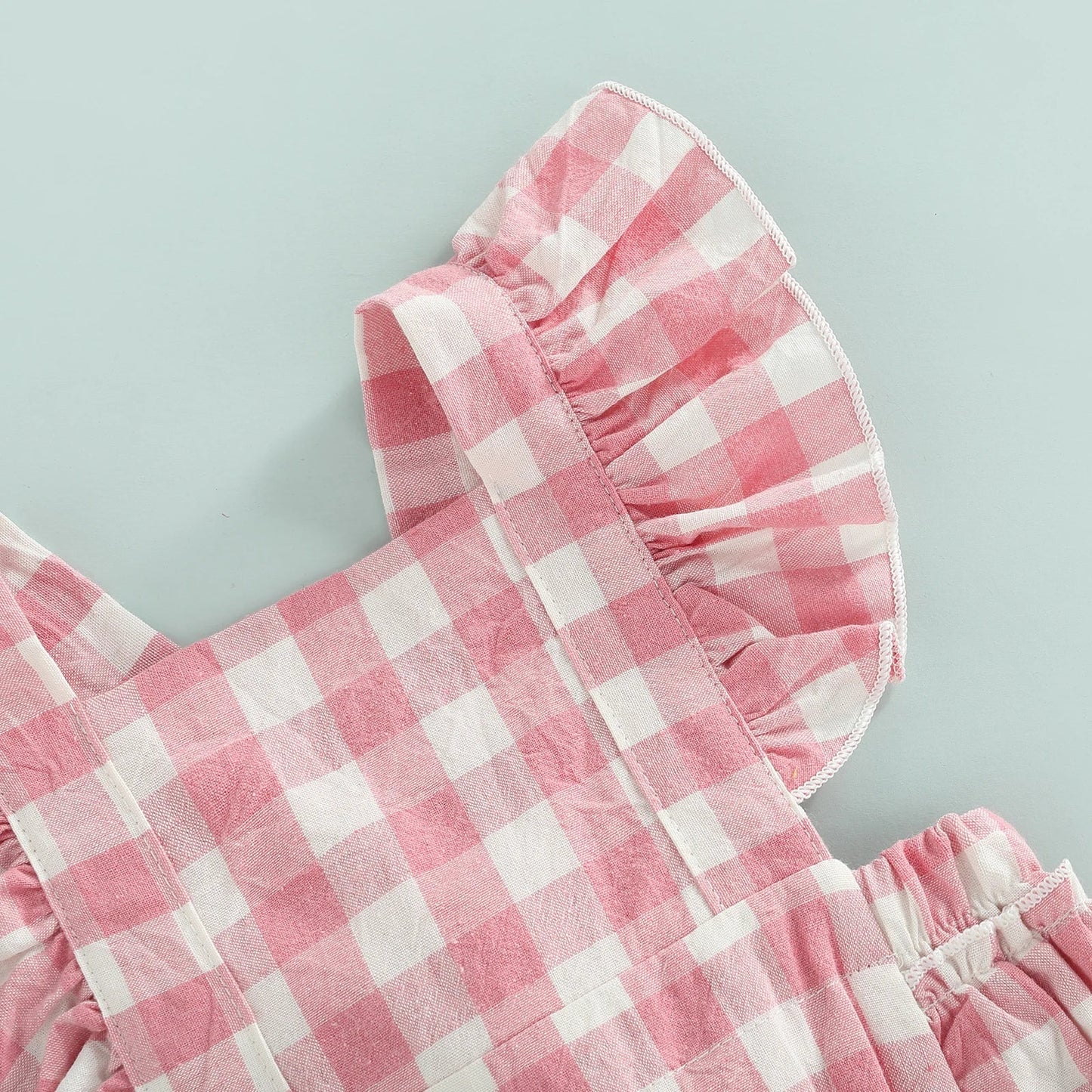 KMK - Plaid Ruffled Romper + Headband