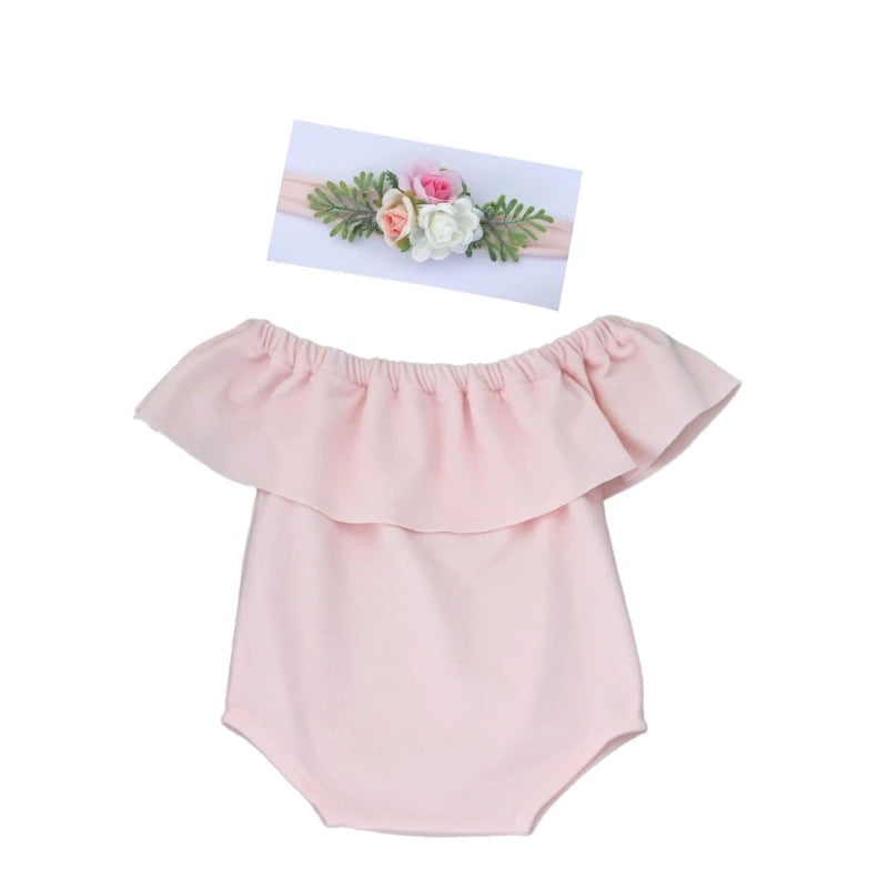 KMK - Plain Ruffle Romper + Headband