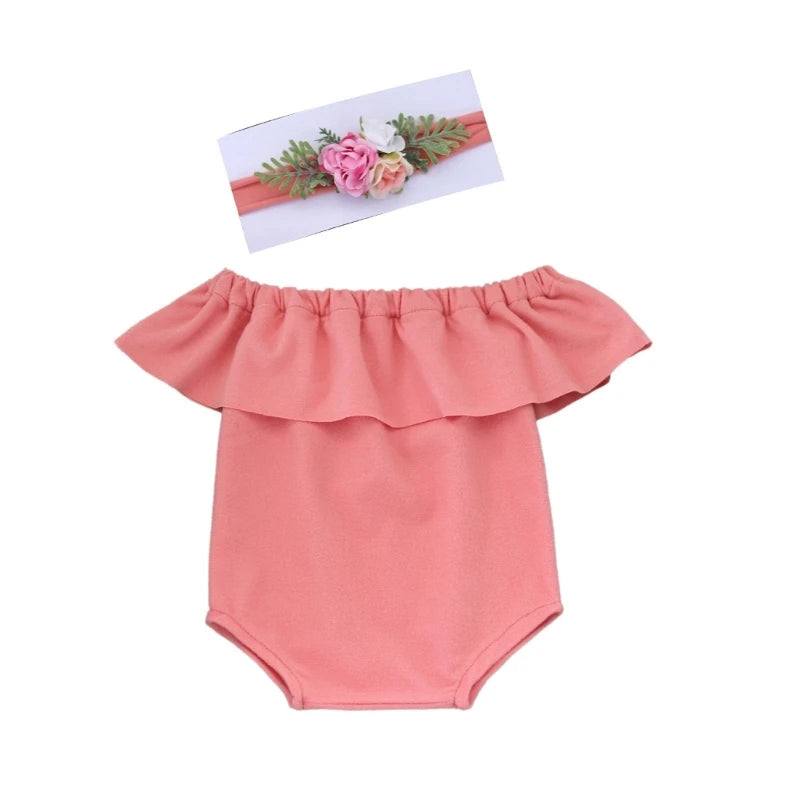 KMK - Plain Ruffle Romper + Headband