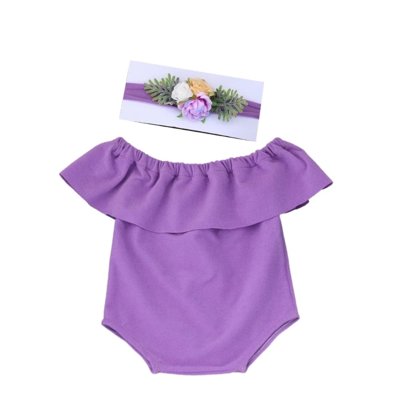 KMK - Plain Ruffle Romper + Headband