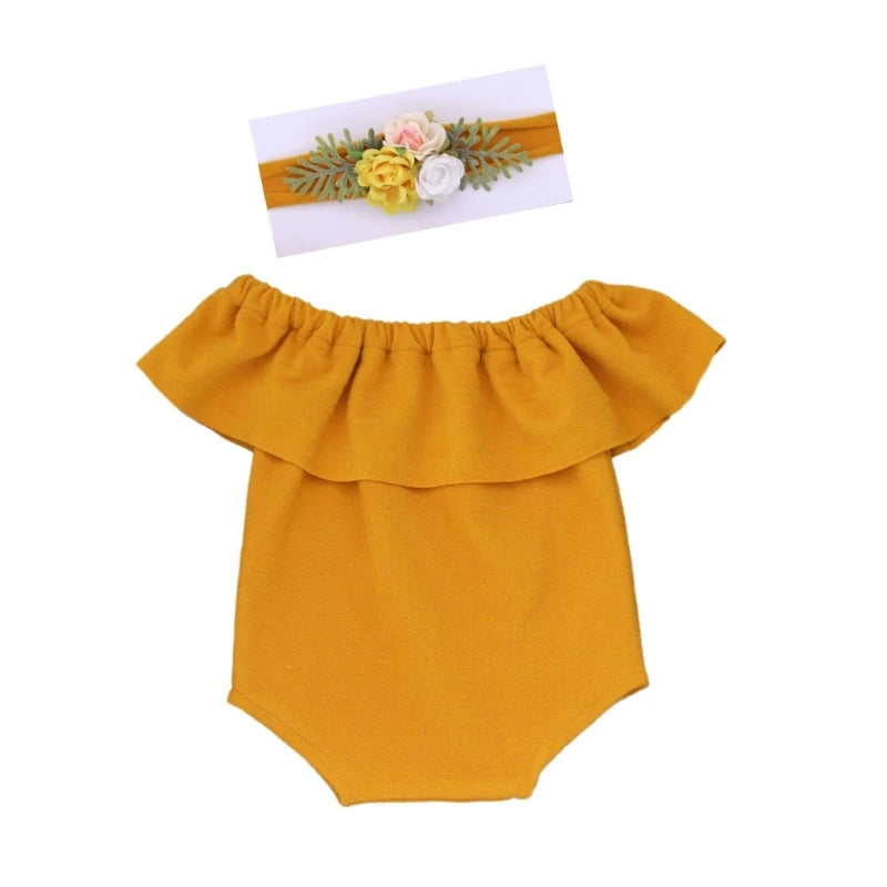 KMK - Plain Ruffle Romper + Headband