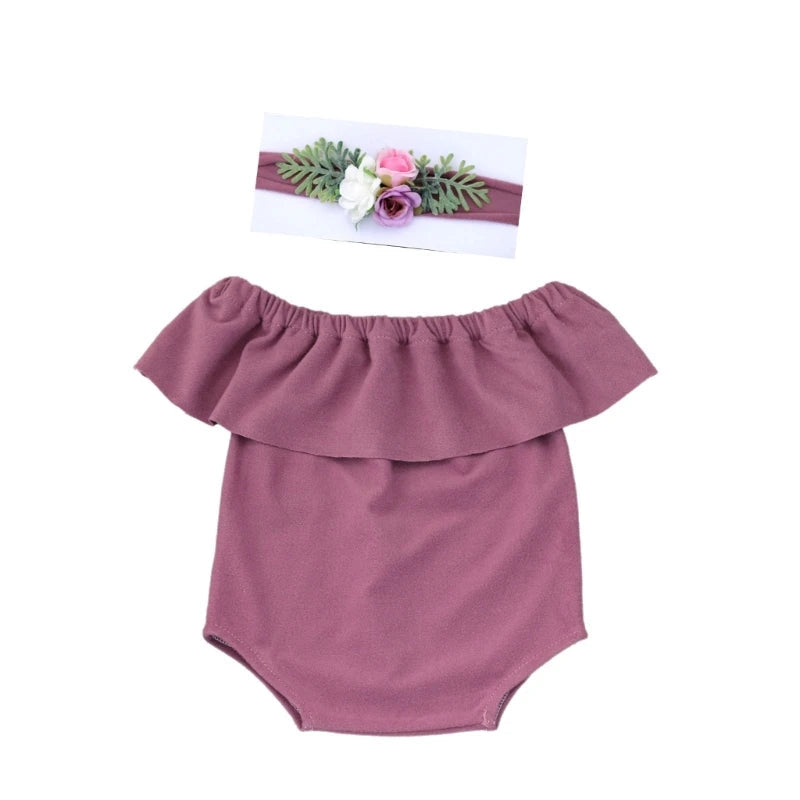 KMK - Plain Ruffle Romper + Headband