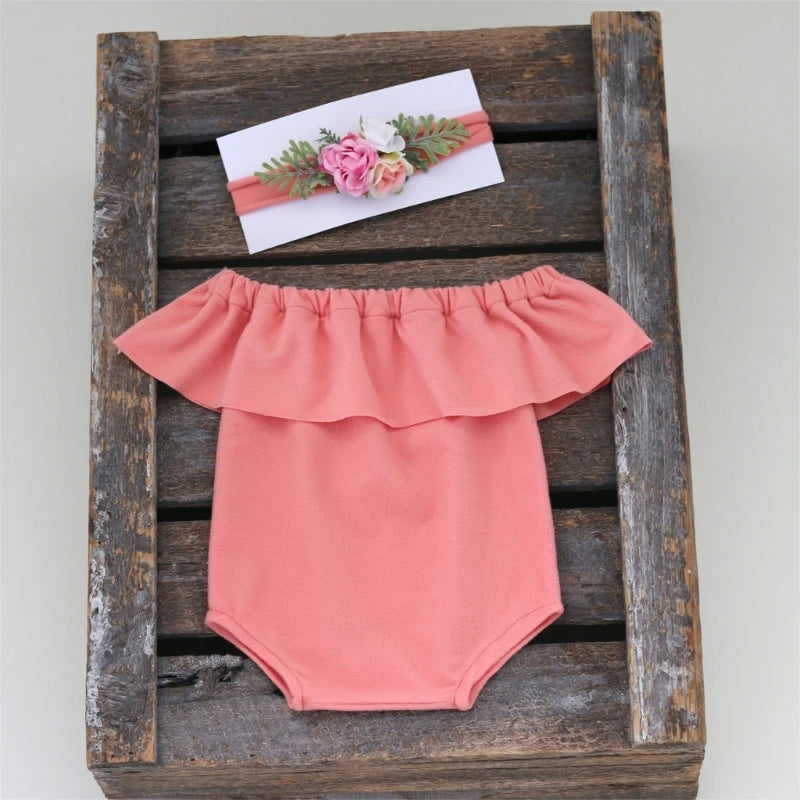 KMK - Plain Ruffle Romper + Headband