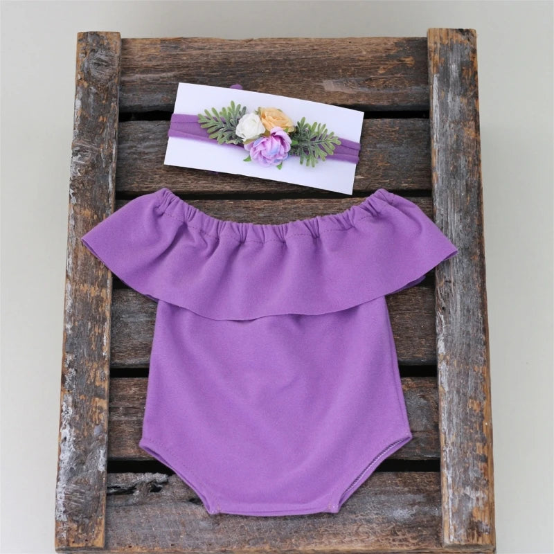 KMK - Plain Ruffle Romper + Headband