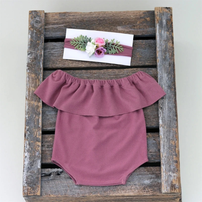 KMK - Plain Ruffle Romper + Headband