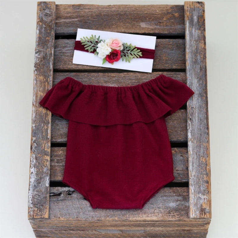 KMK - Plain Ruffle Romper + Headband