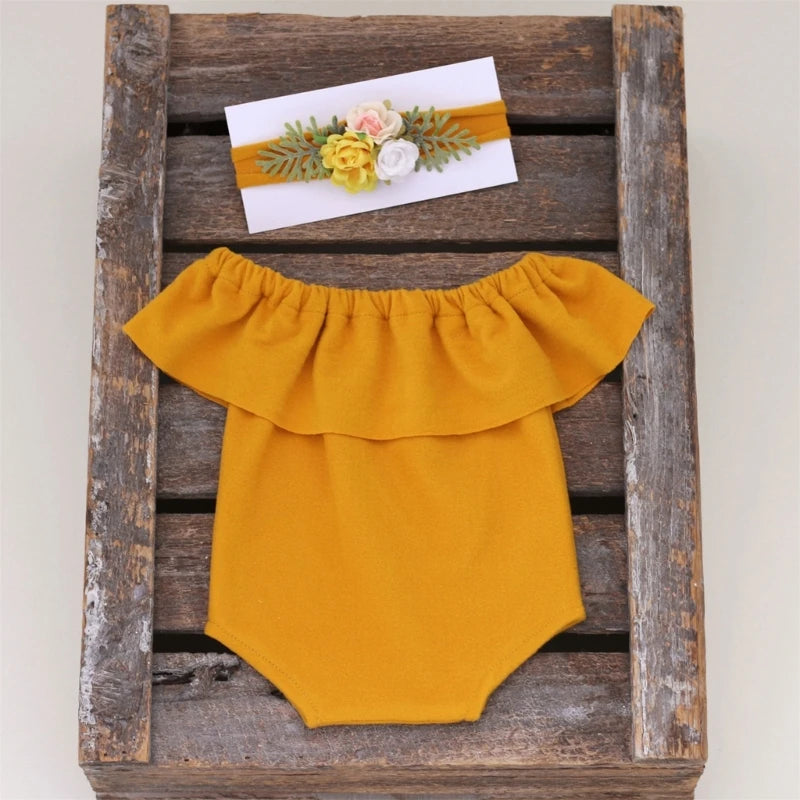 KMK - Plain Ruffle Romper + Headband