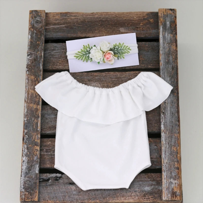 KMK - Plain Ruffle Romper + Headband