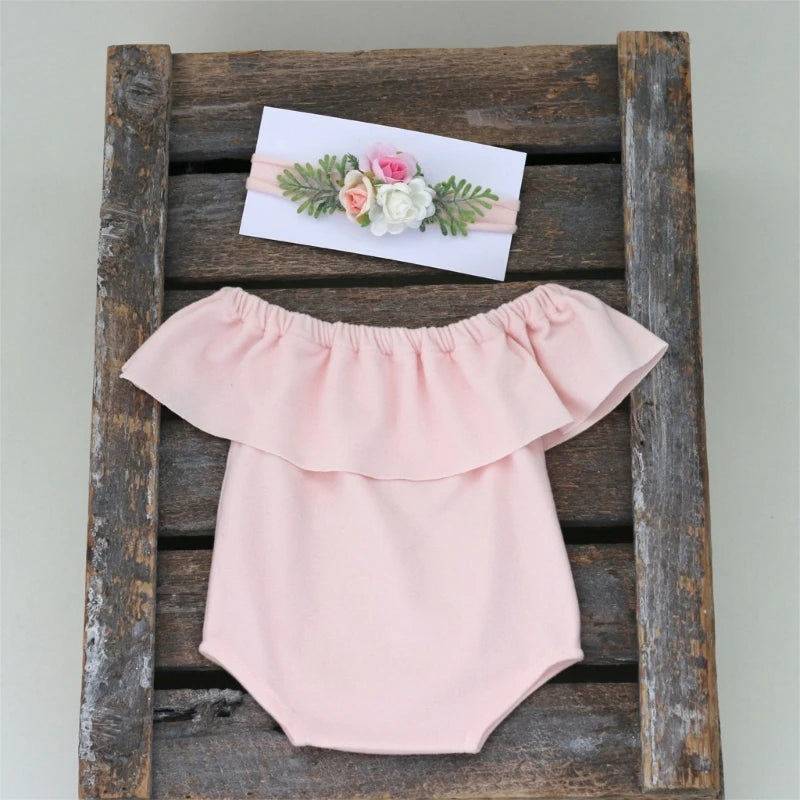 KMK - Plain Ruffle Romper + Headband