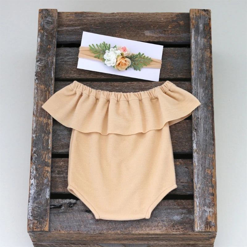 KMK - Plain Ruffle Romper + Headband