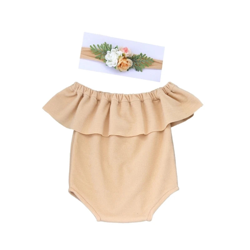 KMK - Plain Ruffle Romper + Headband