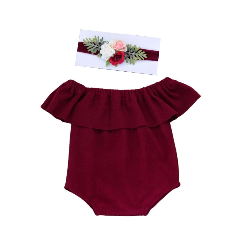 KMK - Plain Ruffle Romper + Headband