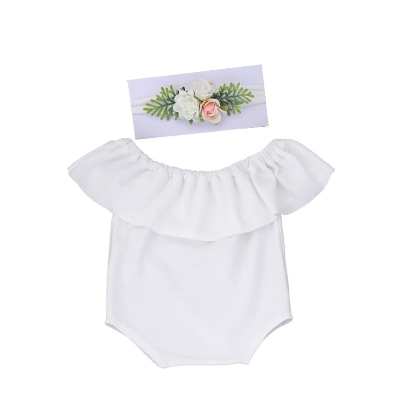 KMK - Plain Ruffle Romper + Headband