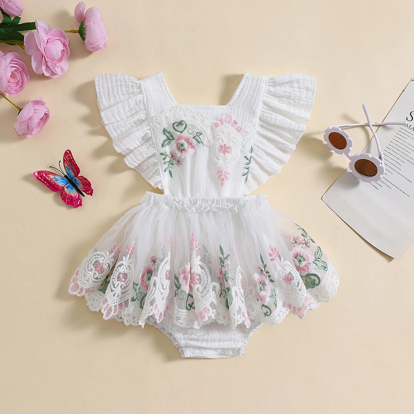 KMK - Princess Lace Floral Embroidery Romper