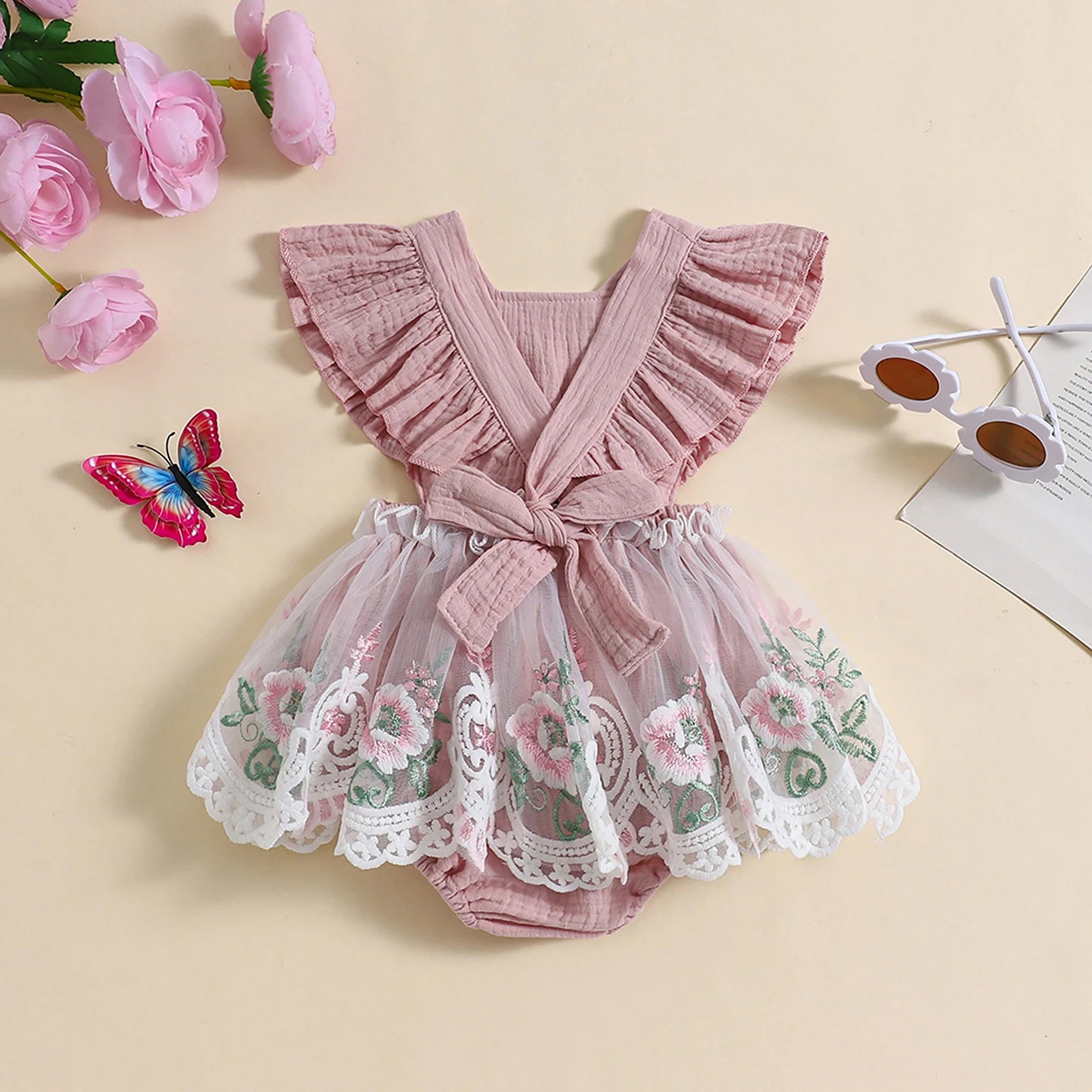 KMK - Princess Lace Floral Embroidery Romper