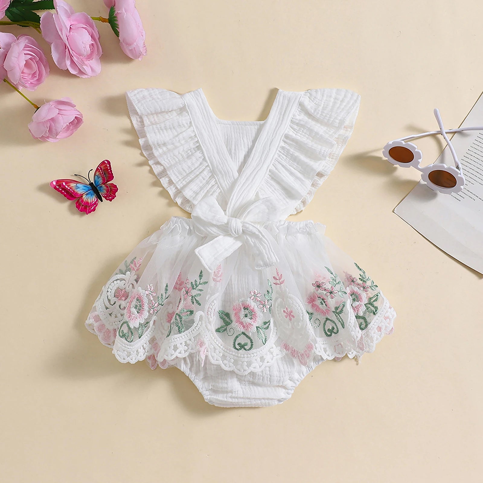 KMK - Princess Lace Floral Embroidery Romper