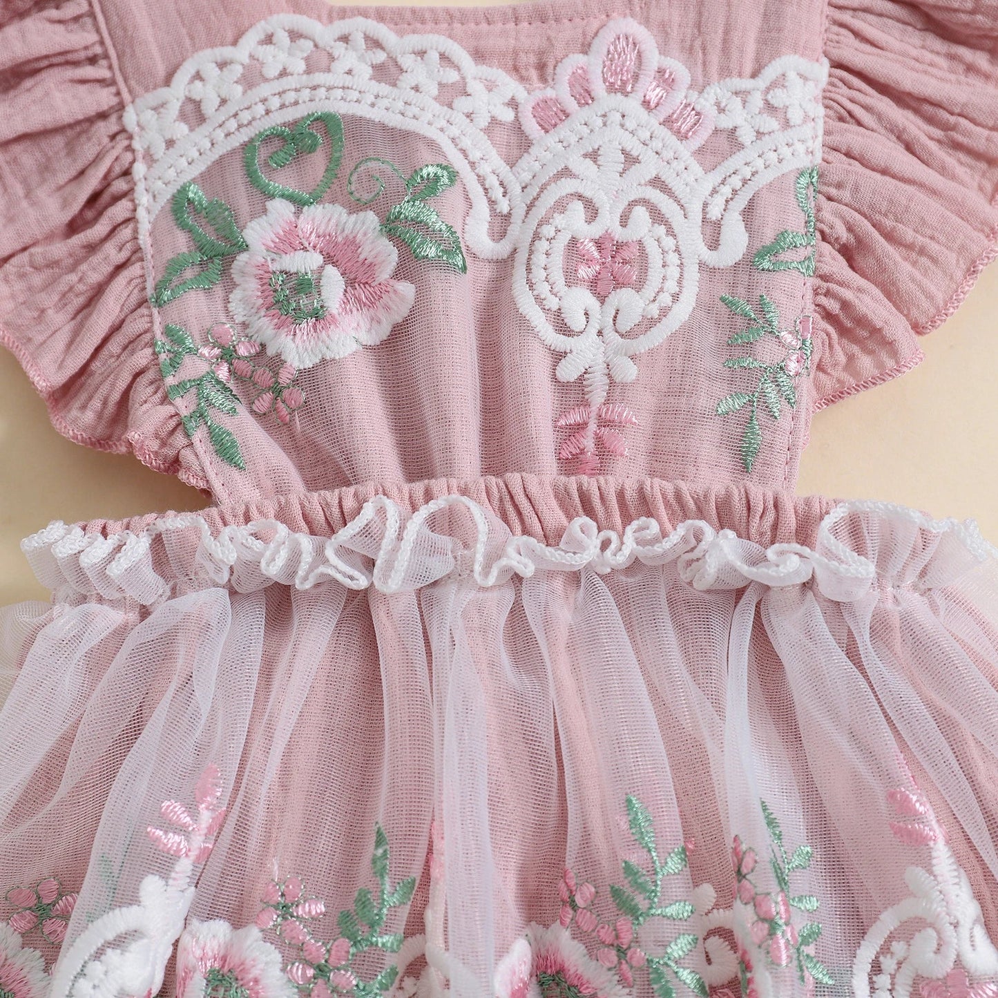 KMK - Princess Lace Floral Embroidery Romper