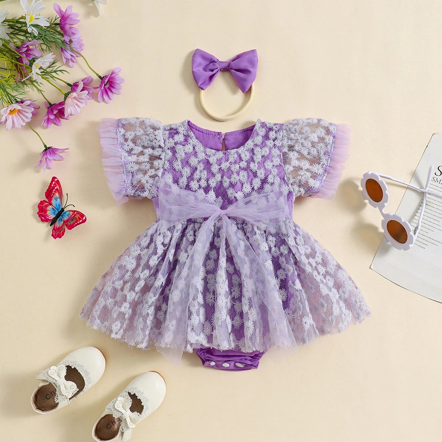 KMK - Princess Lace Tie-up Dress + Daisy Headband