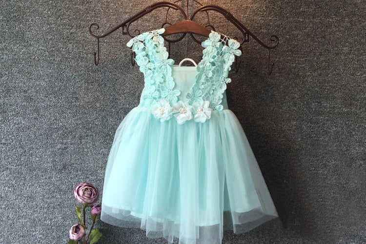 KMK - Princess Lace Tulle Flower Tutu Backless Dress