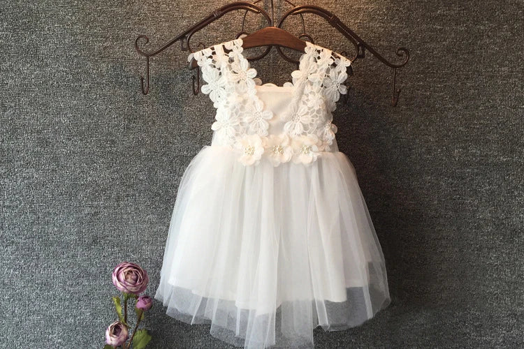 KMK - Princess Lace Tulle Flower Tutu Backless Dress